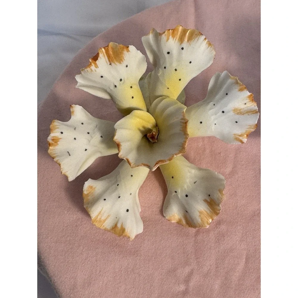 2 Vintage Capodimonte Porcelain Orchid Flower Delicate Bisque Yellow & White